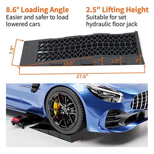 Brilluxa Vehicle Service Ramps, 1-Pair Drive-On Wheel Ramps and Tire Lift Platforms with 4400 lb Capacity for Oil Changes and Underbody Maintenance on Low-Profile Cars SUVs Trucks