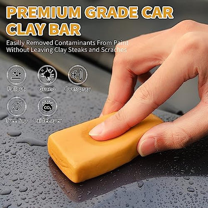 Heavy Duty Car Clay Bars Auto Detailing Clay Luber Synthetic Lubricant Kit, 4 Clay Bars, Clay Bar Lubricant Tablets 10 Pack, Spray Bottle and Microfiber Towel for Car Detailing Cleaning - color: Yellow