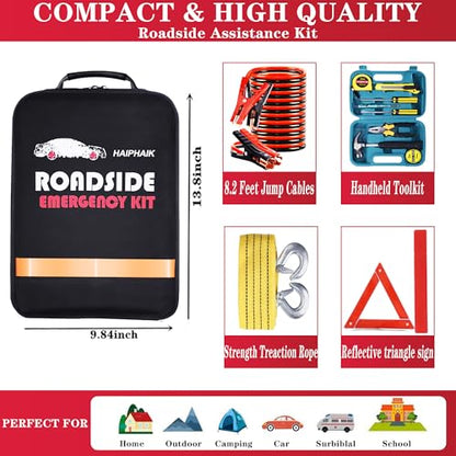Car Emergency Kits for Vehicles with Jumper Cables Automotive Safety Kits | Roadside Emergency Car Kit headlamp, Reflective Triangle, Safety Hammer, Folding Shovel, Ideal Gifts for New Drivers - size: 84-xx