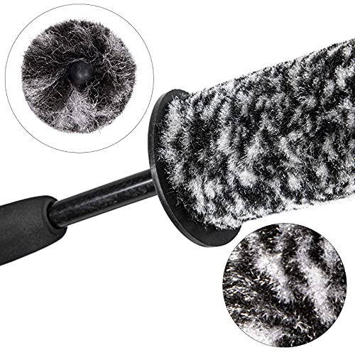 Car Wheel Rim Brush Kit, Woolies Wheel Brush, Car Cleaning Brush Fiber Rod, Steel Ring Fiber Cleaning Brush, Long Non-Slip Handle Clean Brush, Great to Clean Car Wheel Rim - color: Gray Wheel Brush