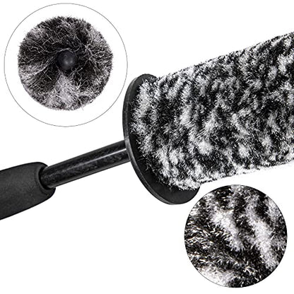 Car Wheel Rim Brush Kit, Woolies Wheel Brush, Car Cleaning Brush Fiber Rod, Steel Ring Fiber Cleaning Brush, Long Non-Slip Handle Clean Brush, Great to Clean Car Wheel Rim - color: Gray Wheel Brush