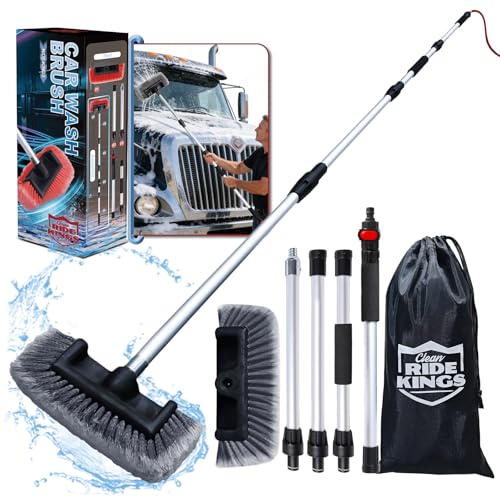 65" Car Wash Brush with Long Handle, Flow-Thru Car Washing Brush with Hose Attachment, Scratch-Free Soft Bristles for RV, Truck, SUV, Boat & House Siding Cleaning, Aluminum Extension Pole|Grey - color: Gray