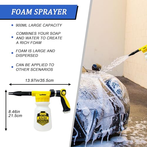 Car Wash Foam Gun Sprayer,Foam Connon for Garden Hose,Cleaning Kit | Car Washing Kit with Washing Sponge & Absorbent Towel, Hose Nozzle for Garden Cleaning, Pet Showering - color: Yellow