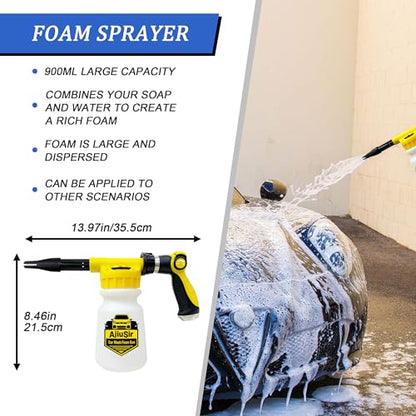 Car Wash Foam Gun Sprayer,Foam Connon for Garden Hose,Cleaning Kit | Car Washing Kit with Washing Sponge & Absorbent Towel, Hose Nozzle for Garden Cleaning, Pet Showering - color: Yellow