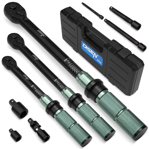 DISEN 9PCS Click Torque Wrench Set 1/4" 3/8" 1/2" Drive 20-220 In.lb, 5-45 Ft.lb, 10-170 Ft.lb with 6 Adapters, ±3% Accuracy, 72-Tooth, Dual Scale, Storage Case for Bike, Motorcycle, Car, Truck Repair - size: 9 PCS Set (Normal torque)