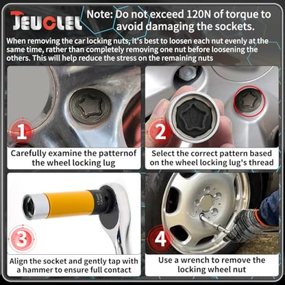 W Wheel Locking Nut Key Compatible with Audi Series, (Socket OD 27mm - ID 25mm), Wheel Lock Nut Socket Adapter, Wheel Anti-Theft Lug Nut Removal Tool, Anti-Theft Screw Remover - size: Socket W