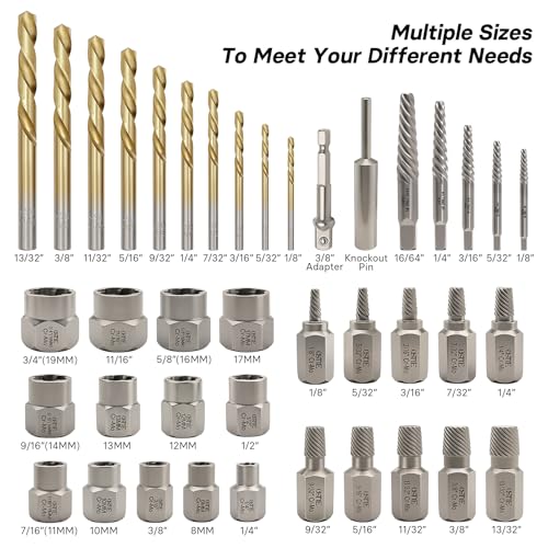 Bolt Extractor Kit & Screw Extractor Set, 40 Pcs with Left Hand Cobalt Drill Bits & Easy Out for Removal of Broken, Stripped, Rusted, Frozen, Rounded-Off Screws, Bolts, Studs, Nuts - size: 40 Piece