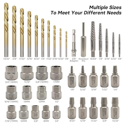 Bolt Extractor Kit & Screw Extractor Set, 40 Pcs | Cobalt Left-Hand Drill Bits & Easy Out for Stripped/Broken/Rusted Screws, Bolts, Studs & Nuts, Heavy-Duty Storage Case - size: 40 Piece