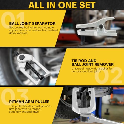 Ball Joint Separator Kit | 5 in 1 Pitman Arm Puller, Tie Rod End Tool Set, Splitter Removal Kit for Front End Service (Red) - color: Red