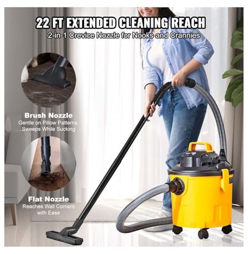 Shop Vacuum Wet Dry, 5 Gallon 6 HP Vac with Blower, Powerful Suction - Pet Hair, Car, Carpet Cleaning