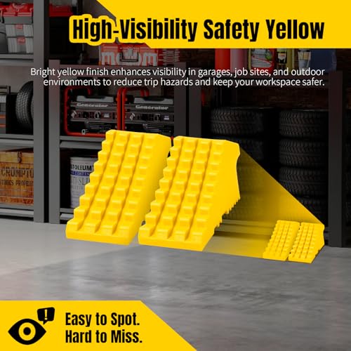 MaxxHaul High Visibility Poly Foam Wheel Chock 2-Pack | 8" x 4" x 4" Lightweight Tire Stop | Slip-Resistant Rubber Base | Built-in Handle | Safety Yellow (50503) - color: YELLOW