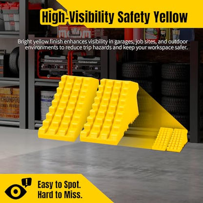 MaxxHaul High Visibility Poly Foam Wheel Chock 2-Pack | 8" x 4" x 4" Lightweight Tire Stop | Slip-Resistant Rubber Base | Built-in Handle | Safety Yellow (50503) - color: YELLOW