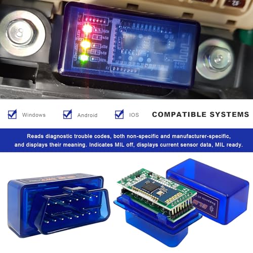 ELM327 OBDII Car Auto Diagnostic Scanner, OBD2 Bluetooth Scan Tool Mini Engine Fault Code Reader, Wireless Interface Adapter Portable Diagnostic Tool for Most OBDII Vehicles