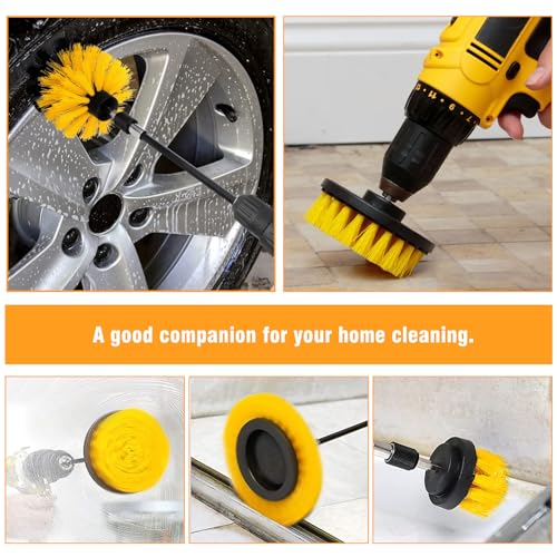 8 Pcs Drill Brush Attachment Set - Power Scrub Brush Kit | Brush Drill with Extend Long Attachmen - All Purpose Household Cleaning Brushes for Car, Grout, Floor, Tub, Bathroom - color: Yellow