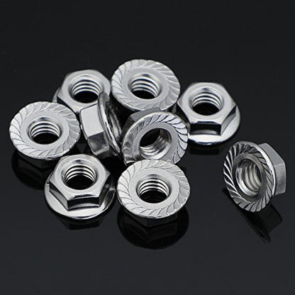 M8 Serrated Flange Nuts Flanged Locknuts, Stainless Steel 18-8 (304), Bright Finish, 50 PCS - color: Silver, size: M8