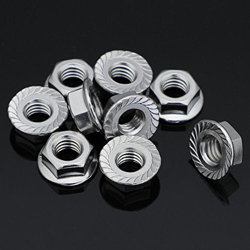 1/4-20 Serrated Flange Hex Lock Nuts Locknuts, Stainless Steel (304) 18-8, Bright Finish, Pack of 50 - color: Silver, size: 1/4-20