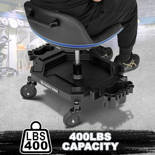 Rolling Stool with Wheels, Adjustable Height Pneumatic Garage Work Mechanic Stool Seat with Backrest, 400 LBS Capacity 360° Swivel Mechanic Crepper Chair with Tool Tray Storage, Gray - color: Carbon Fiber Gray