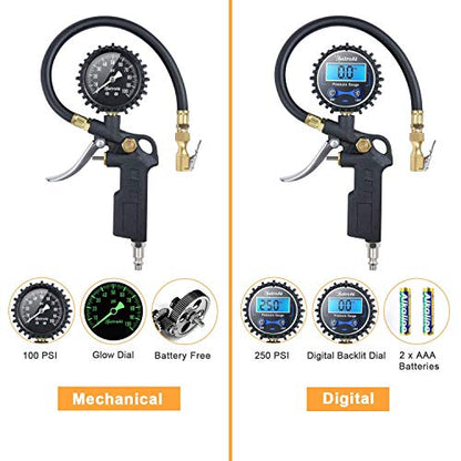AstroAI Tire Pressure Gauge with Inflator, 100 PSI-ANSI B40.1 Accurate, Large 2.5" Easy Read Glow Dial, Heavy Duty Air Chuck and Compressor Accessories for Truck, with Case - style: with case