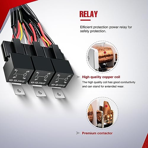 Nilight 16AWG LED Light Bar Wiring Harness Kit 12V On/Off 3 Gang LED Pod Lights Rocker Switch Panel Power Relay Fuse 5Pin Toggle for Cars Boat ATV Trucks-6 Leads - color: 3Gang Rocker Switch 16AWG Wiring Harness