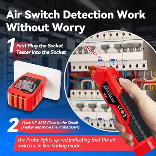 NOYAFA NF-827 Circuit Breaker Finder with 3 Accessories &GFCI Outlet Tester | Quickly Identify 90-120V AC NCV Circuit Breaker Finder Tool Circuit Tracer Tester with Storage Case, Sensitivity Adjustment