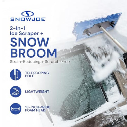 Snow Joe 18" Telescoping Snow Broom & Ice Scraper for Cars, No-Scratch Foam Brush - Long and Extendable Ice Removal Tool for Car Window and Automotive Windshield, SJBLZD