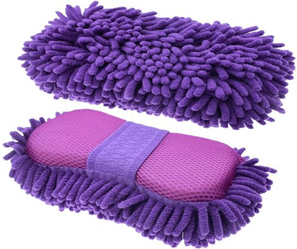 Scratch Free Chenille Microfiber Wash Mitt Car Wash Sponge for SUVs Boats - color: 2 Pack Purple