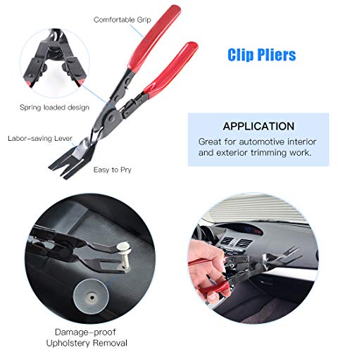 Glarks 11Pcs Auto Trim Removal Tool Kit, Universal Car Panel Trim Upholstery Rivets Clip Puller Plier Fastener Remover Automotive Door Panel Trim Removal Tool for Car Door Panel Dashboard
