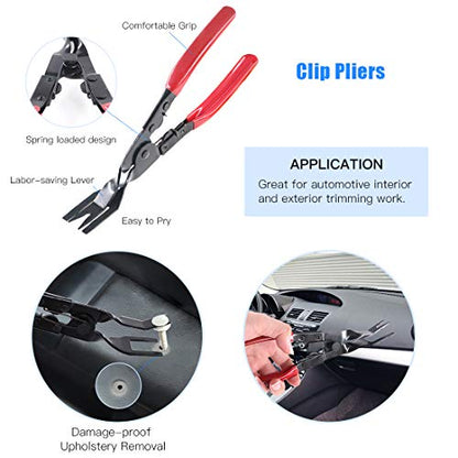 Glarks 11Pcs Auto Trim Removal Tool Kit, Universal Car Panel Trim Upholstery Rivets Clip Puller Plier Fastener Remover Automotive Door Panel Trim Removal Tool for Car Door Panel Dashboard