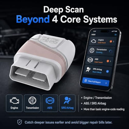 OBD2 Scanner,Portable Bluetooth Car Diagnostic Tool for OBDII Cars,Fast 4-System Scan, Auto VIN for 10K+ Vehicles, Live Data, 200K+ DTC Lookup, I/M Readiness, for Emissions & Repairs