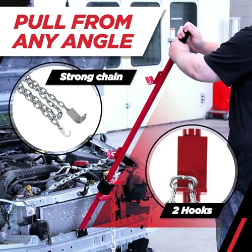 Champ Leverage Bar - 52” Alignment, Prying, and Pulling Stick with 3 Interchangeable Rubber Feet and 6 ft Chain Hook for Auto Body Frame and Panel Repair