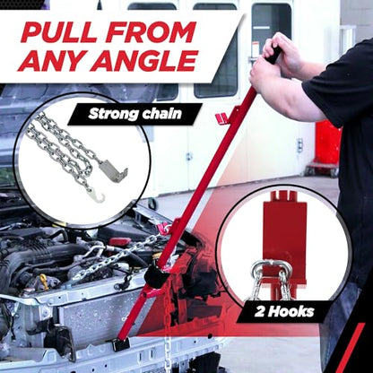 Champ Leverage Bar - 52” Alignment, Prying, and Pulling Stick with 3 Interchangeable Rubber Feet and 6 ft Chain Hook for Auto Body Frame and Panel Repair