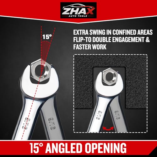 zhax 9/16" SAE Combination Wrench, 12 Point Box End, 15 Degree Offset Design, Mirror Polish Finish, Forged CR-V Steel, Hand Tools for Mechanics, Ideal for Auto and Home Repair - size: 9/16"