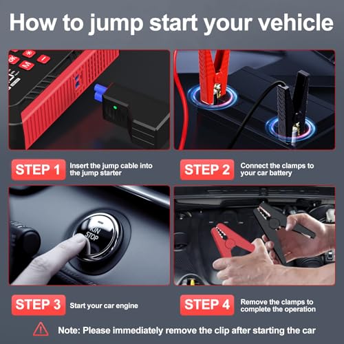 8000A Jump Starter with Air Compressor, 26800mAh Car Battery Jump Starter (All Gas/16.0L Diesel) with 150PSI Auto-Shutoff Tire Inflator, 12V Jump Box with Booster, Jumper Cables, Cigarette Lighter - size: L
