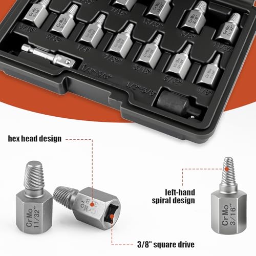 15pcs Screw Extractor Set, 3/8" Hex Drive Bolt Extractor Kit | Multi-Spline Screw Remover Tool Kit, For Stripped, Rounded, Broken, Damaged Screws, Bolts and Nuts