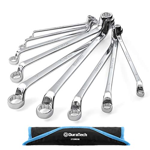 DURATECH Offset Box Wrench Set, Metric, 9-Piece, 6-23mm | 75-Degree, CR-V Steel, Organized in Rolling Pouch - color: Chrome-plated