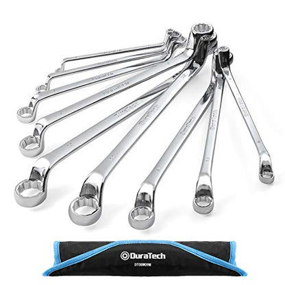 DURATECH Offset Box Wrench Set, Metric, 9-Piece, 6-23mm | 75-Degree, CR-V Steel, Organized in Rolling Pouch - color: Chrome-plated
