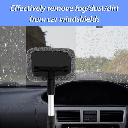 Car Window Cleaning Tool, Windshield Cleaner with Microfiber Cloth & Extendable Handle, Windshield Cleaner Tool, Car Accessories Inside Car Cleaning Tools Fit for Auto Glass Wiper