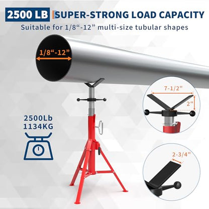 v-Head Pipe Stand for 1/2" to 12" Pipes, Heavy-Duty Steel Pipe Jack Stand with 28"- 52" Adjustable Height, Folding & Portable for Welding, Automobile, Threading.Upgraded Version - size: 28"-52"
