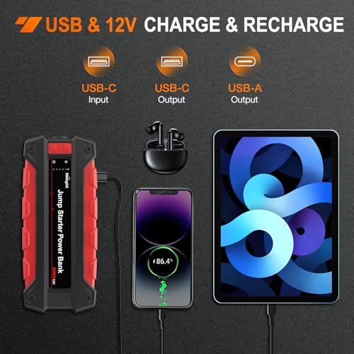 Nilight 2000A Car Battery Jump Starter for Up to 8.0L Gas & 7.0L Diesel Engines 12V Portable Jump Start Booster Pack Jump Box with Jumper Cables DC Output and LED Light - color: 2000A