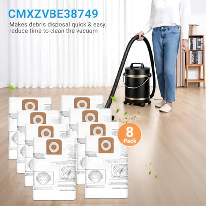 8 Pack CMXZVBE38749 Vacuum Dust Bags Replacement for CRAFTSMAN 16-20 Gallon Wet/Dry Shop Vac Bags: CMXEVBE17595, CMXEVBE17596, Part# 38749 - size: 38749-16 to 20 gallon