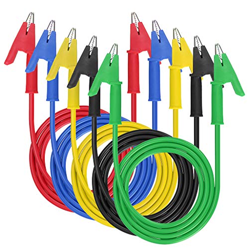 Sumnacon 5 Pack Alligator Clips Test Leads with Insulators Clips,Dual Ended Alligator Clips Electrical Wires with Jack Copper Clamps,Flexible Alligator to Alligator Clip for Electrical Testing - size: 3.3Ft/1M
