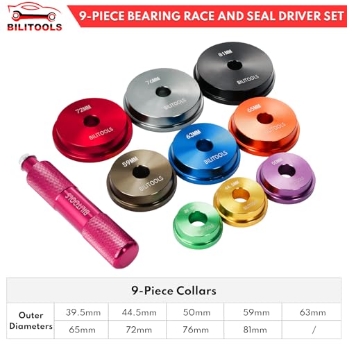 BILITOOLS Bearing Race and Seal Driver Set, 10PCS Metric (39.5-81mm) | 1 handle & 9 Adapters, Bearing Press Kit, Seal Installer Kit, Portable Storage Case - size: 10 Piece Bearing Press Kit