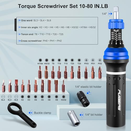 25-Piece Inch Pound Torque Screwdriver Set 1/4 Drive,10-80 In.lb Torque Screwdriver for Gunsmithing,Electronics, Bikes, Motorcycles & DIY Projects - size: 1/4" 10-80 LB.IN