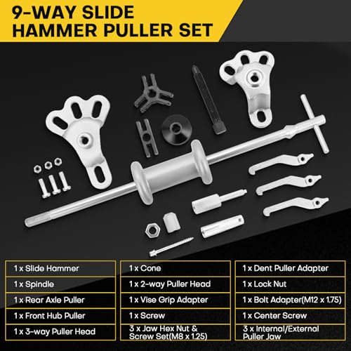 9-Way 2/3 Jaw Bearing Hub Gear Seal Remover Tool | 19PCS Heavy Duty Slide Hammer Puller Kit