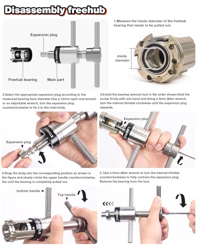 Bike Hub Bearing Removal Tool – Expanding Collet Puller with Thrust Bearing for Hub & Freehub Service, Compatible with 6–20 mm Inner and 14–39 mm Outer Bearings
