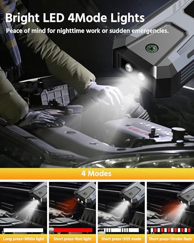 Car Jump Starter Portable 3000A 12V Car Engine Starter 6L Gas 3L Diesel, Supersafe Lithium Jump Box with USB Quick Charge, Jump Starter with Compass,Flashlight,LED Screen,Storage Box