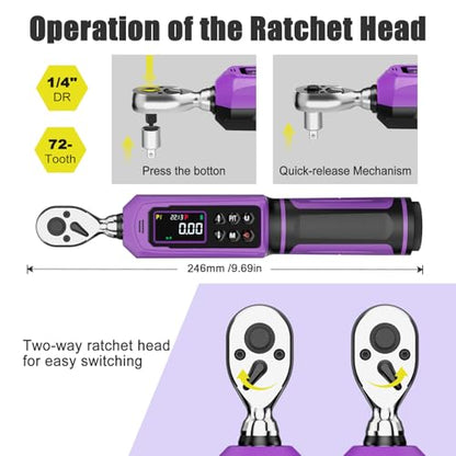 ANPUDS Digital Torque Wrench, ±1% Accuracy, 0.33-22.13 Ft-lb | 1/4 Drive, Vibration/Buzzer/LED Flash Alert, Dual Direction Ratchet Electric Torque Wrench, for Bike Motorcycle - size: 1/4" 0.33-22.13 Ft-lb/0.45-30 Nm(Digital)