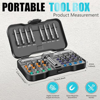 42 in 1 Magnetic Ratchet Screwdriver sets with S2 Steel Bits | Multi tool set for Furniture Assembly, Electrical Appliance Repair, Bicycle Tools, Gift - color: Medium Gray