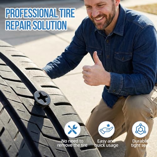 31Pcs Screw in Tire Plugs Kit Tire Repair Rubber Nail Kit Tire Repair Kit Tire Plugs Screw Type Flat Tire Screw Plugs Repair Kit Self Sealing Tire Repair Screws Quick Fix with Screw Tire Plugs Kit