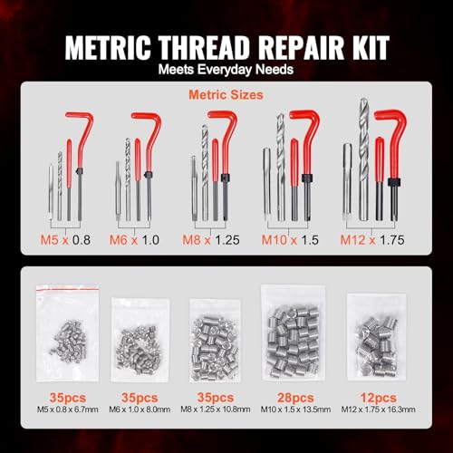 VEVOR Thread Repair Kit - 166Piece Metric HSS Drill Helicoil Repair Kit - M5 M6 M8 M10 M12 Portable Rethreading Tool Kit - Thread Inserts Taps Breakoff Installation Tools - size: 166PCS, style: METRIC